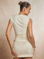 RUCHED DRAWSTRING DETAIL ASYMMETRICAL HEM SLEEVELESS TOP