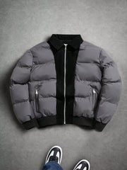MEN'S LONG SLEEVE PATCHWORK ZIPPER THICK PADDED JACKET