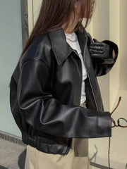 LOOSE FIT FAUX LEATHER JACKET