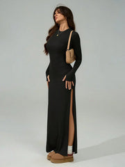 SIDE SLIT FITTED LONG SLEEVE DRESS