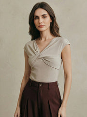 MODERN KNIT SLEEVELESS V-NECK TWIST FRONT FITTED TOP