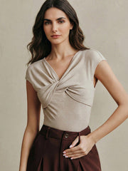 MODERN KNIT SLEEVELESS V-NECK TWIST FRONT FITTED TOP