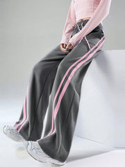 CONTRAST RETRO HIGH WAIST WIDE LEG CASUAL PANTS