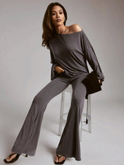 OFF-SHOULDER LOOSE-FIT TOP WITH FLARE MAXI PANT