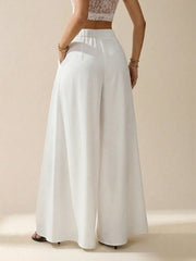 HIGH WAIST PLEATED WIDE LEG LOOSE CASUAL PANTS