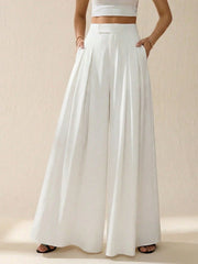 HIGH WAIST PLEATED WIDE LEG LOOSE CASUAL PANTS