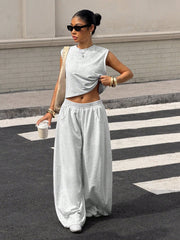 CASUAL VEST & WIDE LEG PANTS SET