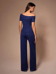 MINIMALIST ASYMMETRICAL SHOULDER SHORT SLEEVE PANTS PAJAMA SET