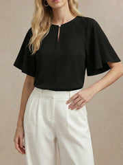 ROUND NECK HOLLOW BUTTERFLY SLEEVE LOOSE DRAPING TOP
