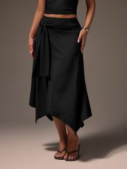 TANK TOP WITH ASYMMETRIC MIDI WRAP SKIRT WITH TIE WAIST DETAIL