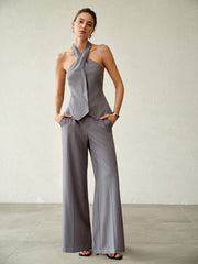 HALTER BACKLESS TOP & SLIM FLARE LEG PANTS