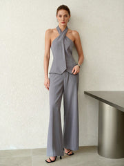 HALTER BACKLESS TOP & SLIM FLARE LEG PANTS