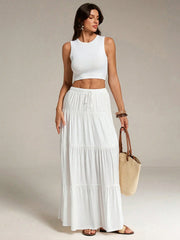PLAIN CROPPED TANK TOP AND LONG SKIRT SET
