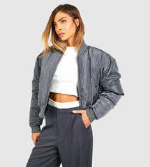 RUCHED DETAIL OVERSIZED BOMBER JACKET