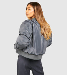 RUCHED DETAIL OVERSIZED BOMBER JACKET