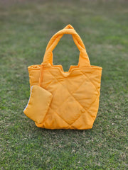 Padded Tote Handbag Large Capacity Quilted Shoulder Pillow Bag Small Grey
