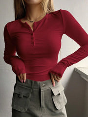 HALF BUTTON RIBBED KNIT TEE