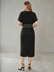 CONTRAST PIPING BATWING SLEEVE DRESS