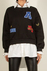 BADGE MOTIF SWEATSHIRT WITH SHIRT UNDERLAY