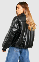 PADDED FAUX LEATHER BOMBER JACKET