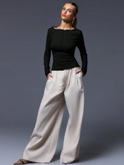 CASUAL RIBBED SLASH NECK LONG SLEEVE TOP & BOTTOM