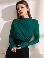 MOCK NECK RUCHED TEE
