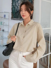 BEIGE DROP SHOULDER BUTTON FRONT SHIRT