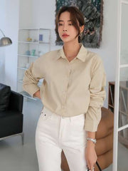 BEIGE DROP SHOULDER BUTTON FRONT SHIRT