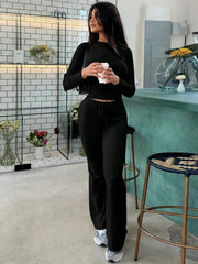 WOMEN'S LONG-SLEEVED TOPS, SLIM-FITTING FLARED PANTS SPORTS SUIT