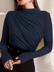 MOCK NECK RUCHED TEE