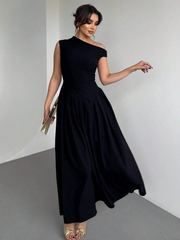 ASYMMETRIC NECK RUFFLE FLOUNCE DRESS