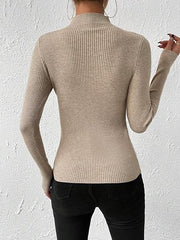 CASUAL RIBBED LONG SLEEVE PULLOVER SLIM FITTED KNIT TOP