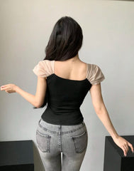 SQUARE NECK BACKLESS SLIM FITTED TOP