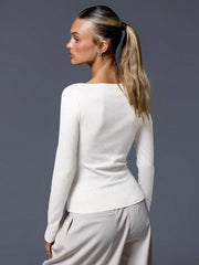 CASUAL RIBBED SLASH NECK LONG SLEEVE TOP & BOTTOM