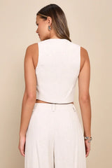 SUITS YOU PERFECTLY WHITE VEST AND WIDE PANT SET