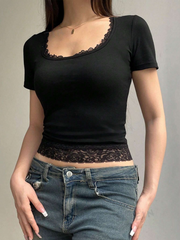 ESSNCE SUMMER SHORT LACE SPLICE TIGHT FASHION TOP