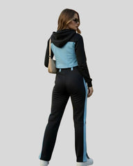 WOMEN'S SOLID COLOR ZIP-UP HOODED TOP AND TROUSER SET