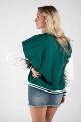 VARSITY BASEBALL UNISEX JACKET-  FOREST GREEN