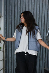 CROPPED PADDED GILET JACKET - GREY