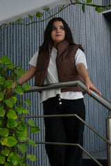 CROPPED PADDED GILET JACKET -CHOCOLATE