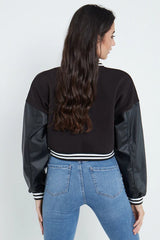 CROPPED BASEBALL BOMBER JACKET- BLACK