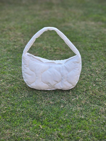Quilted Puffer Hobo Bag Handbag for Outdoor Travel-White