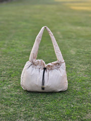 Maisy Ruched Hobo Bag-Beige