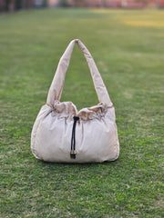 Maisy Ruched Hobo Bag-Beige