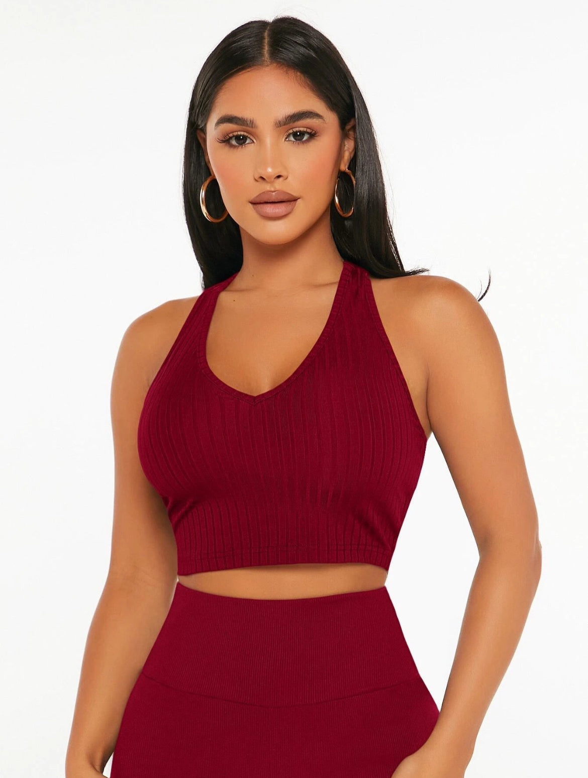 RIBBED KNIT BACKLESS CROP TANK TOP