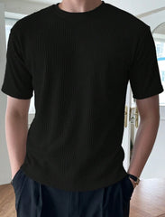 MEN LOOSE SOLID ROUND NECK TEE