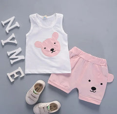 SUMMER CARTOON BEAR PATTERN TWO-PIECE SET