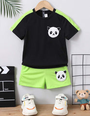 TODDLER BOYS PANDA PATCHED DETAIL CONTRAST SIDE SEAM TEE & SHORTS