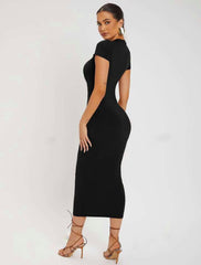 SOLID ROUND NECK BODYCON DRESS