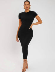 SOLID ROUND NECK BODYCON DRESS